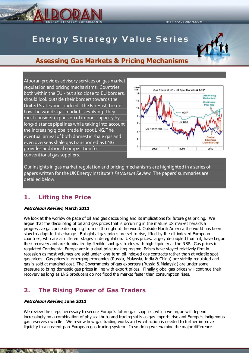 Assessing Gas Markets & Pricing Mechanisms